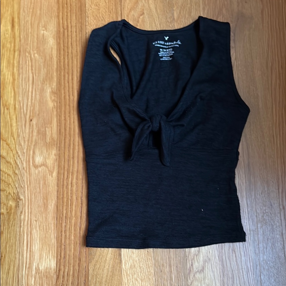 Black Sleeveless Tie-Front Top